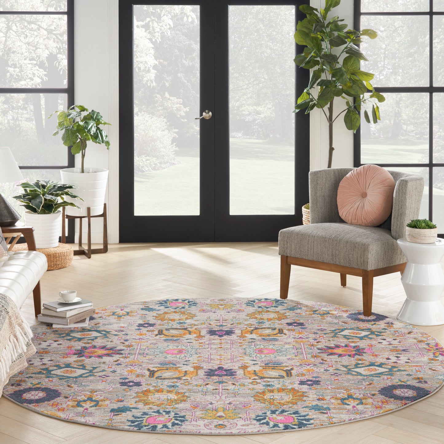 Nourison Passion 8' x Round Silver Bohemian Indoor Rug