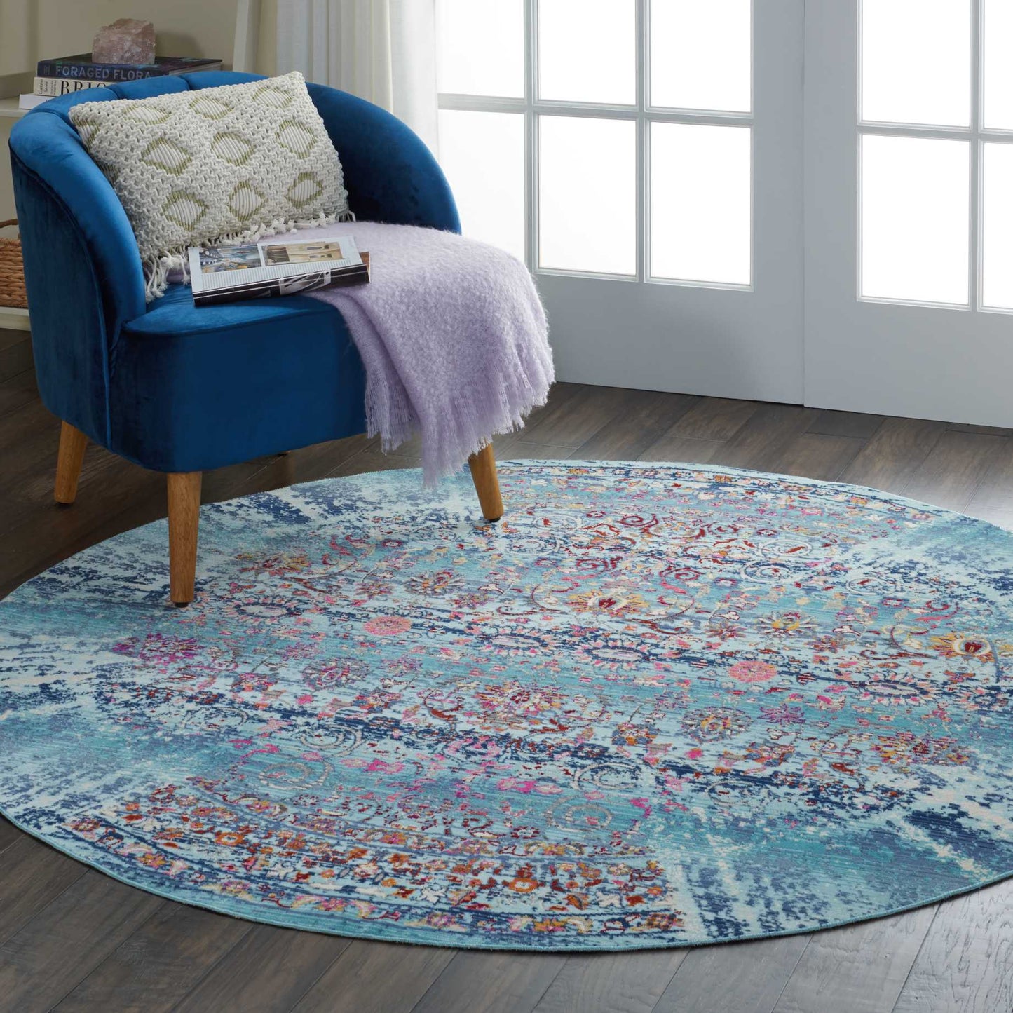 Nourison Vintage Kashan 4' x Round Blue Vintage Indoor Rug