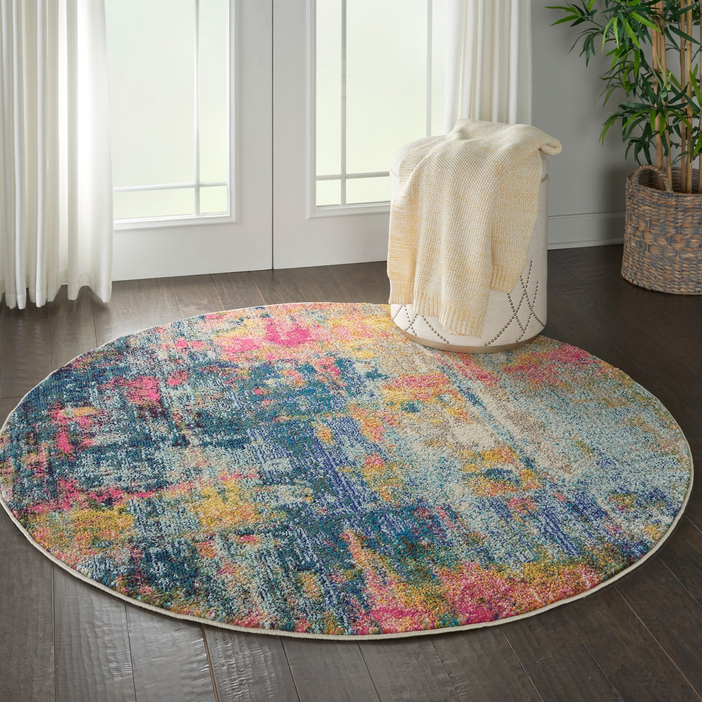 Nourison Celestial 4' x Round Blue Yellow Modern & Contemporary Indoor Rug