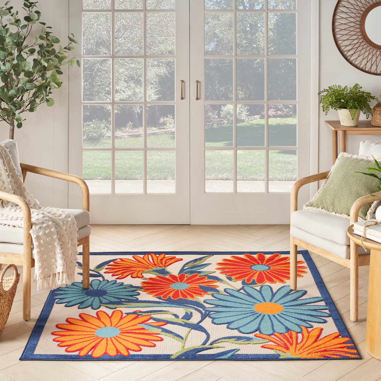 Nourison Aloha 5'3" x Square Multicolor Contemporary Rug