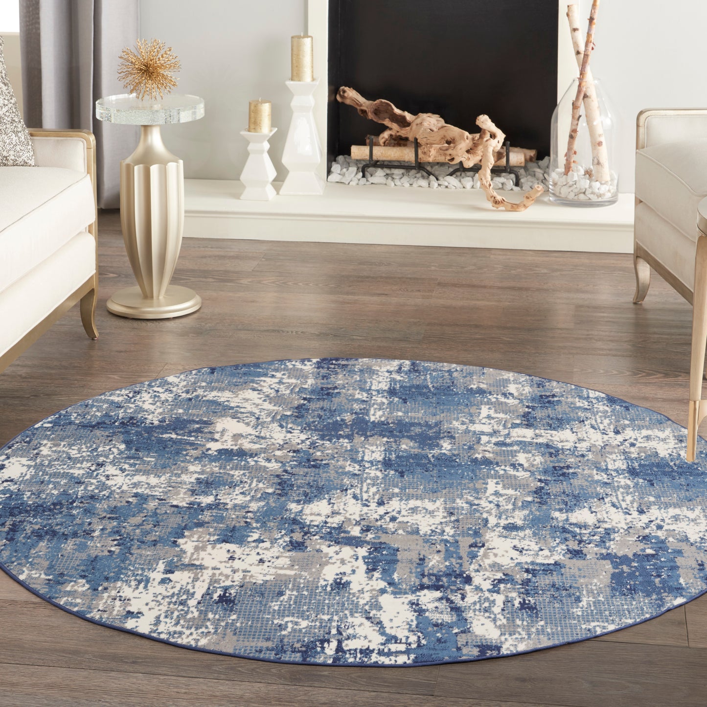 Nourison Grafix 8' x Round Navy Blue Modern Indoor Rug