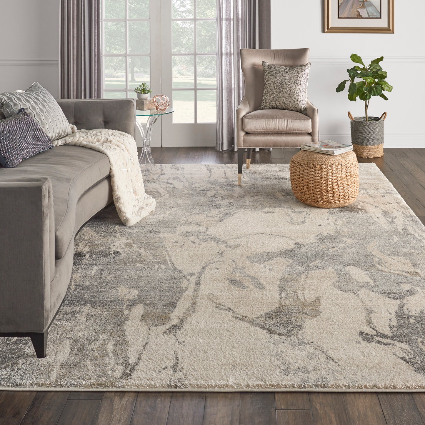 Nourison Fusion 7'10" x 10'6" Cream Grey Modern Indoor Rug