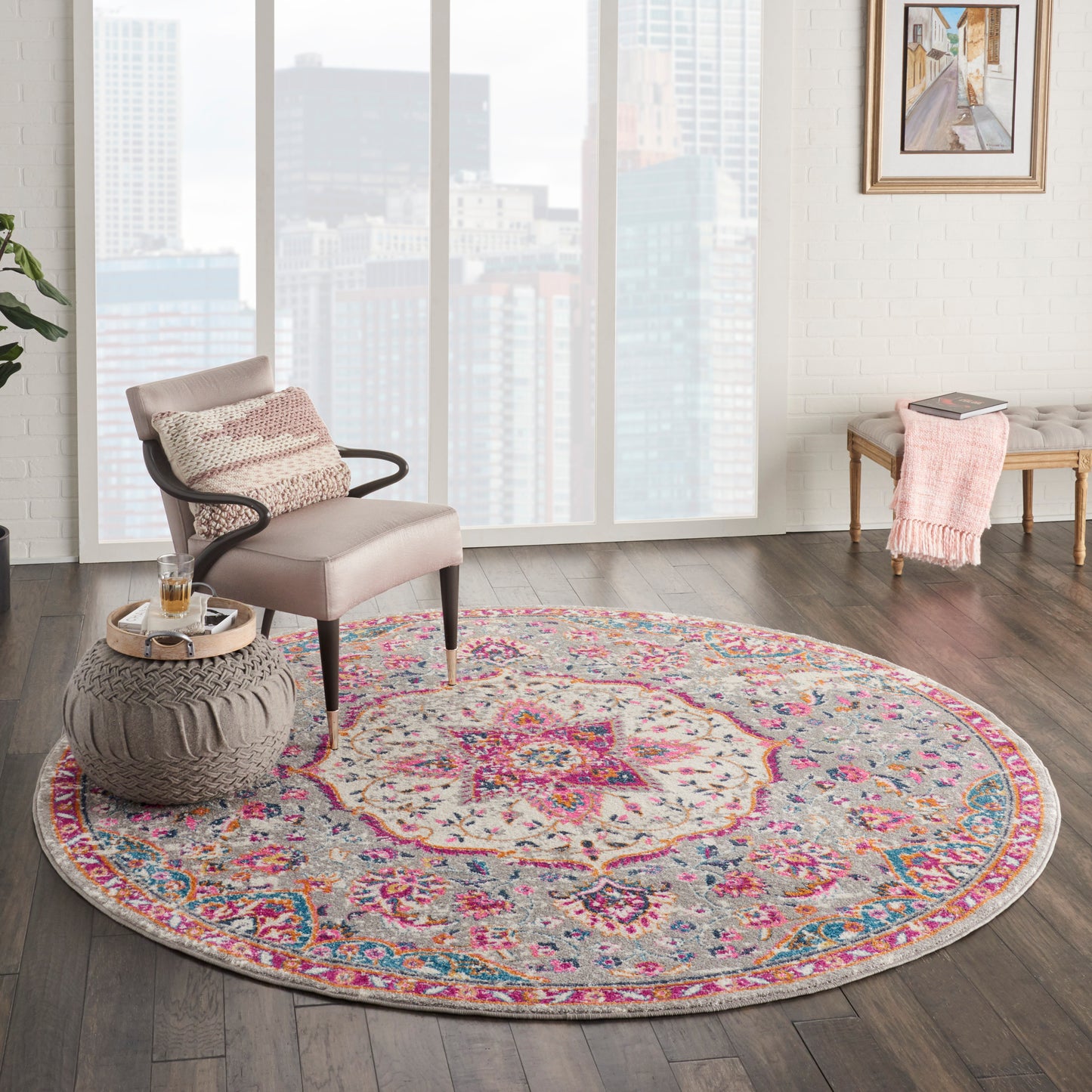 Nourison Passion 8' x Round Grey/Multi Transitional Indoor Rug