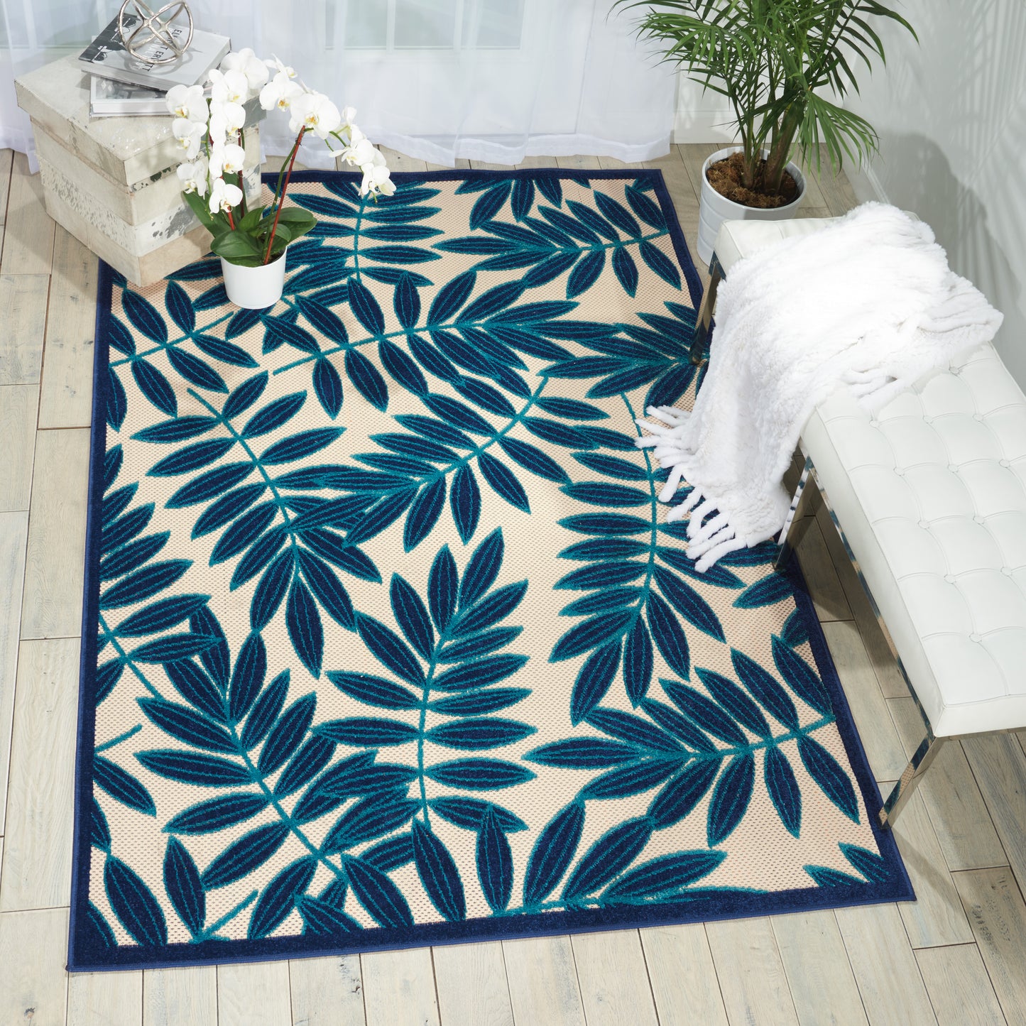 Nourison Aloha 5'3" x 7'5" Navy Tropical Rug