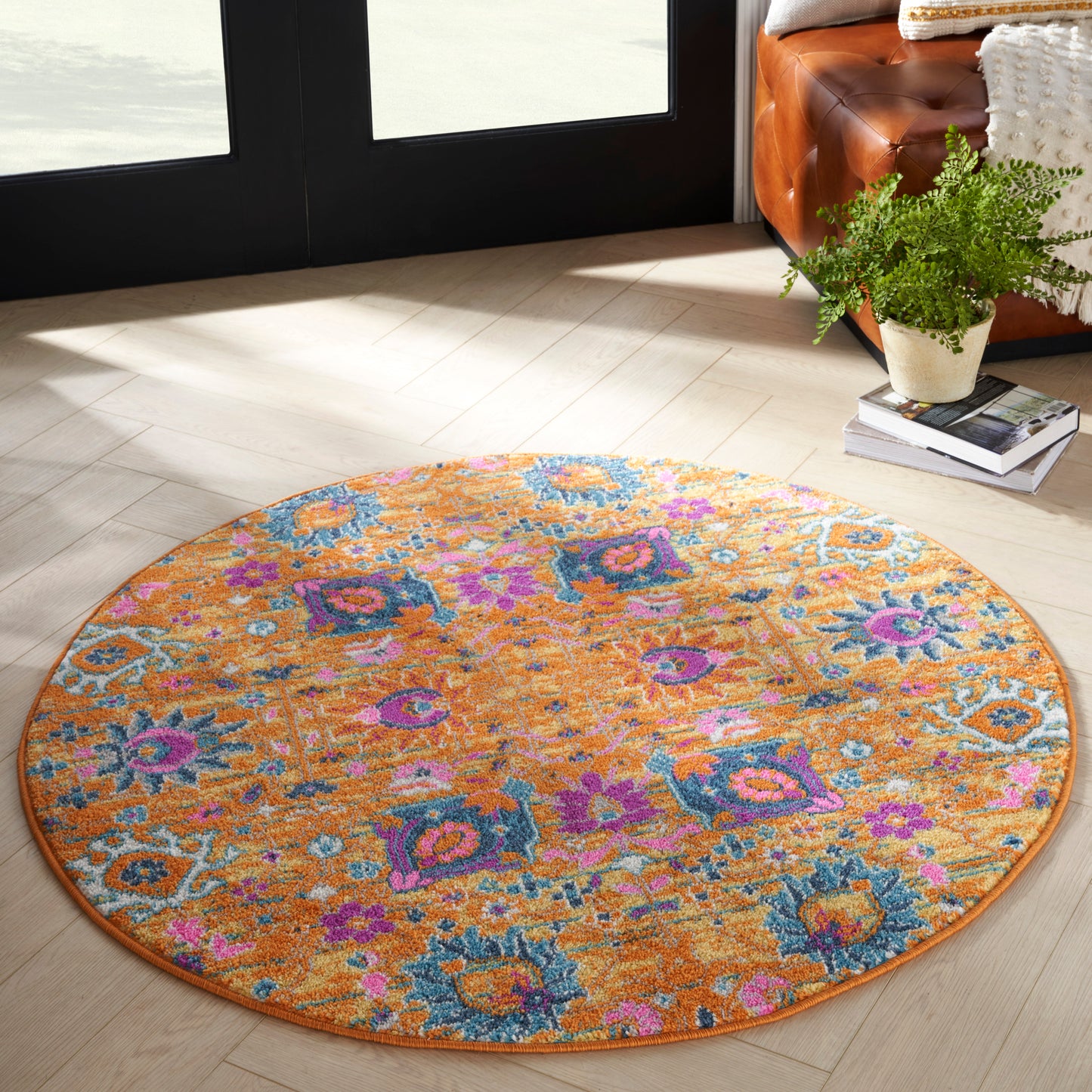 Nourison Passion 4' x Round Sunburst Bohemian Indoor Rug