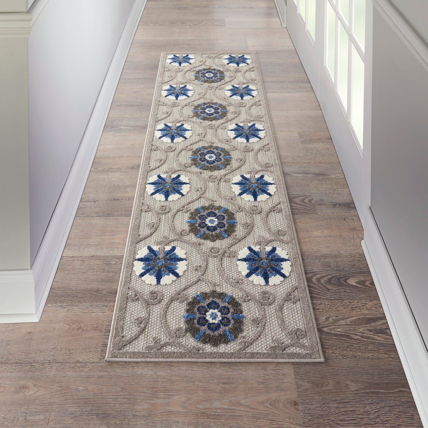 Nourison Aloha 2'3" x 10' Grey Blue Contemporary Rug