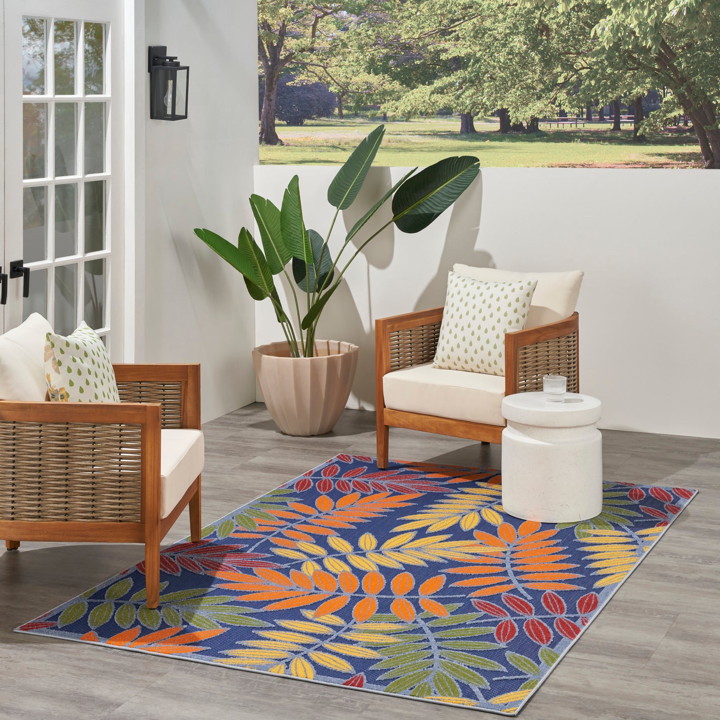 Nourison Aloha 3'6" x 5'6" Navy Multicolor Outdoor Rug