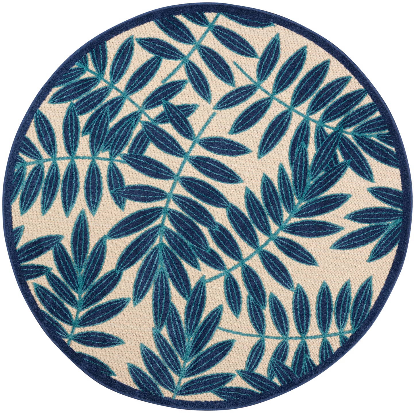 Nourison Aloha 5'3" x Round Navy Tropical Rug