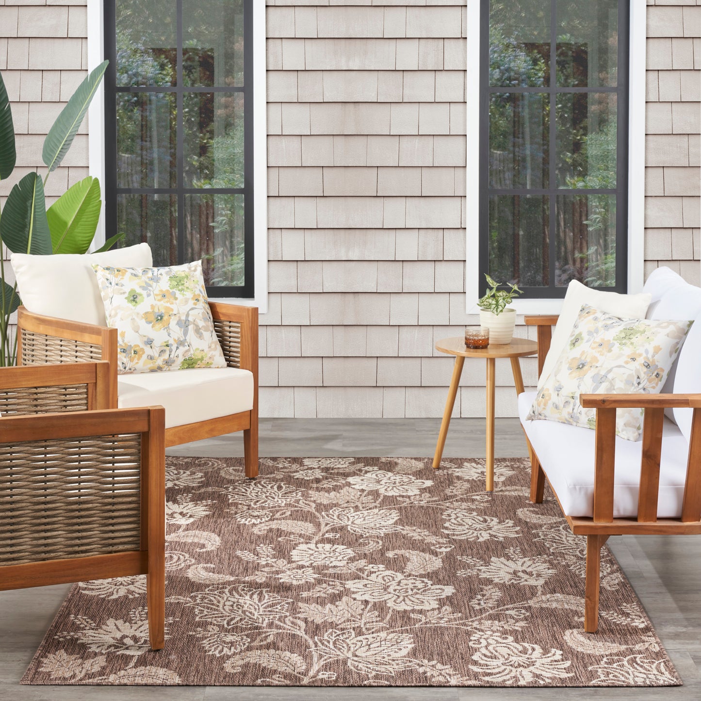 Nourison Garden Oasis 5' x 7' Mocha Tropical Rug