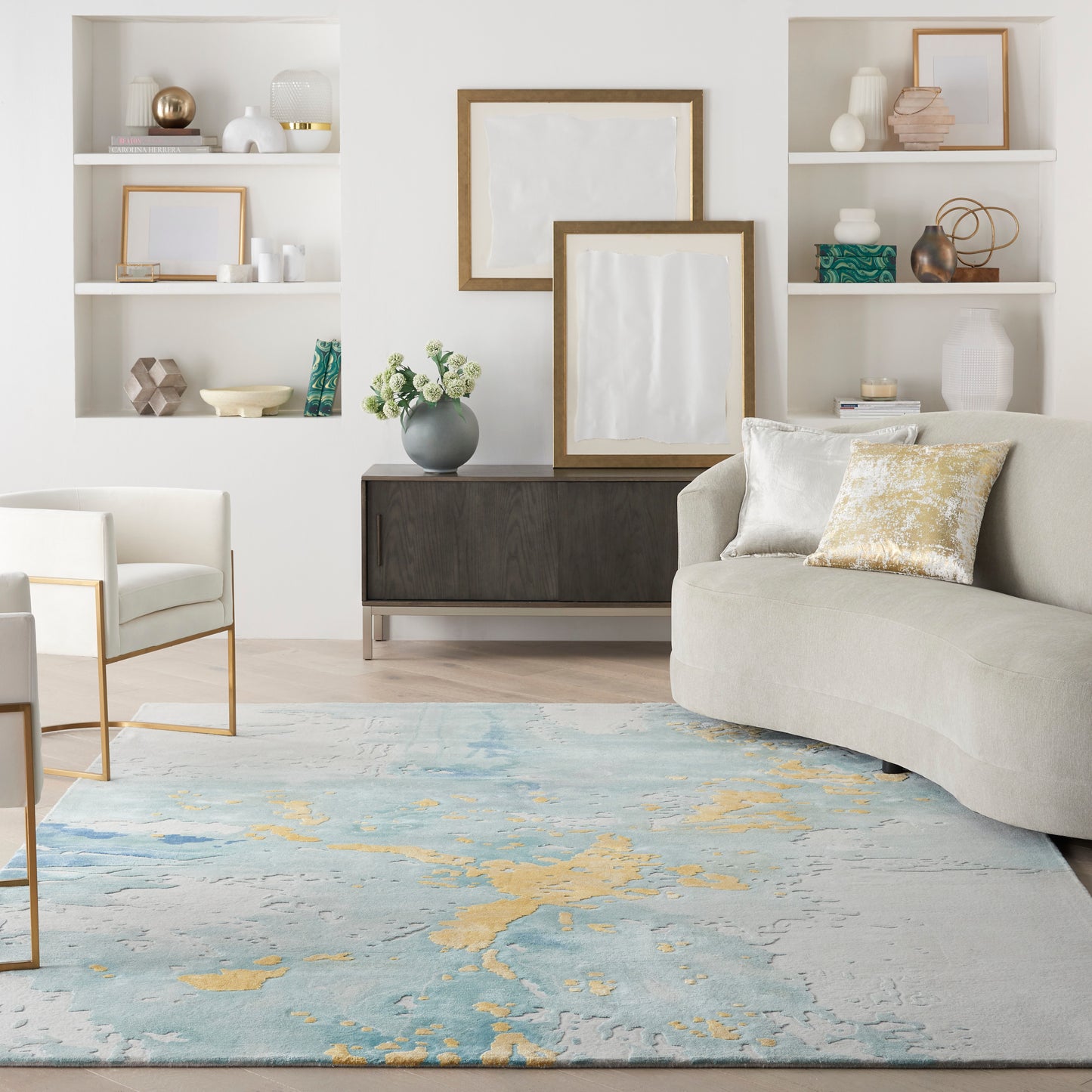 Nourison Prismatic 9'9" x 13'9" Seafoam Gold Modern Indoor Rug