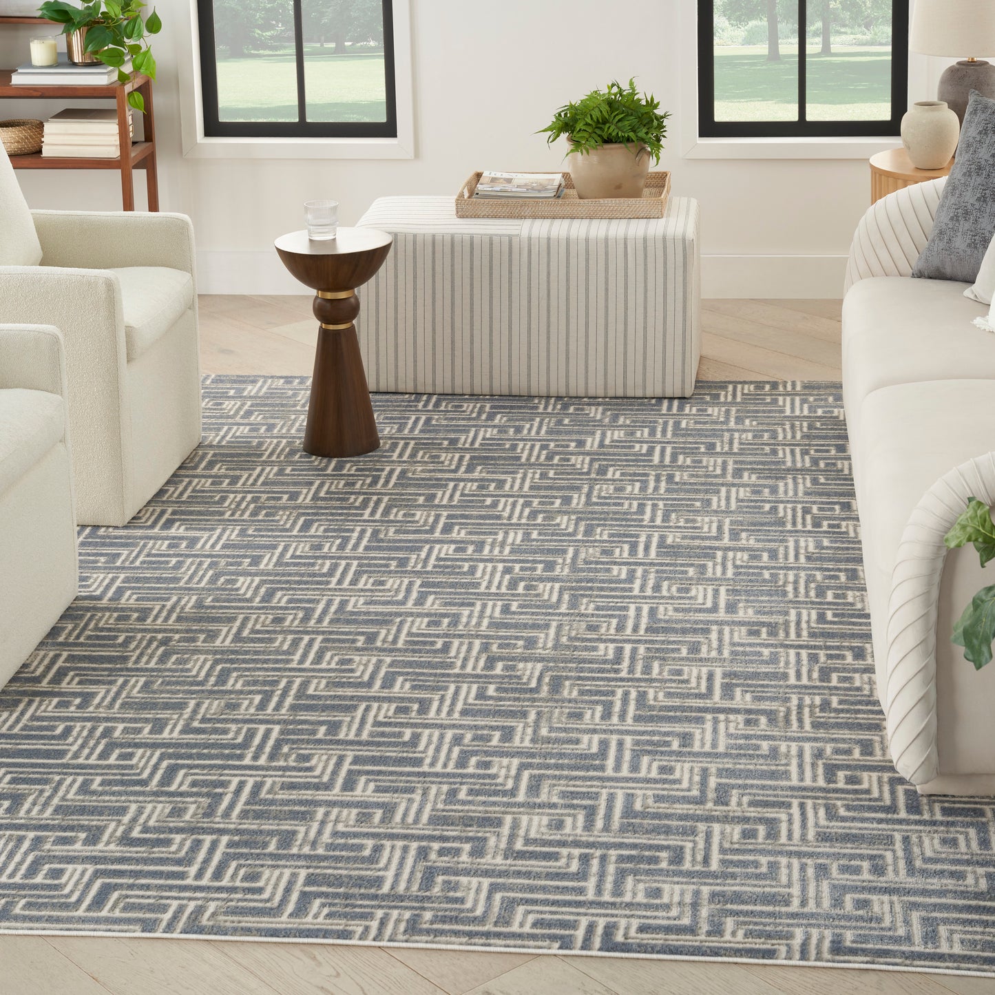 Nourison Serenity Home 9' x 12' Blue Ivory Modern Indoor Rug