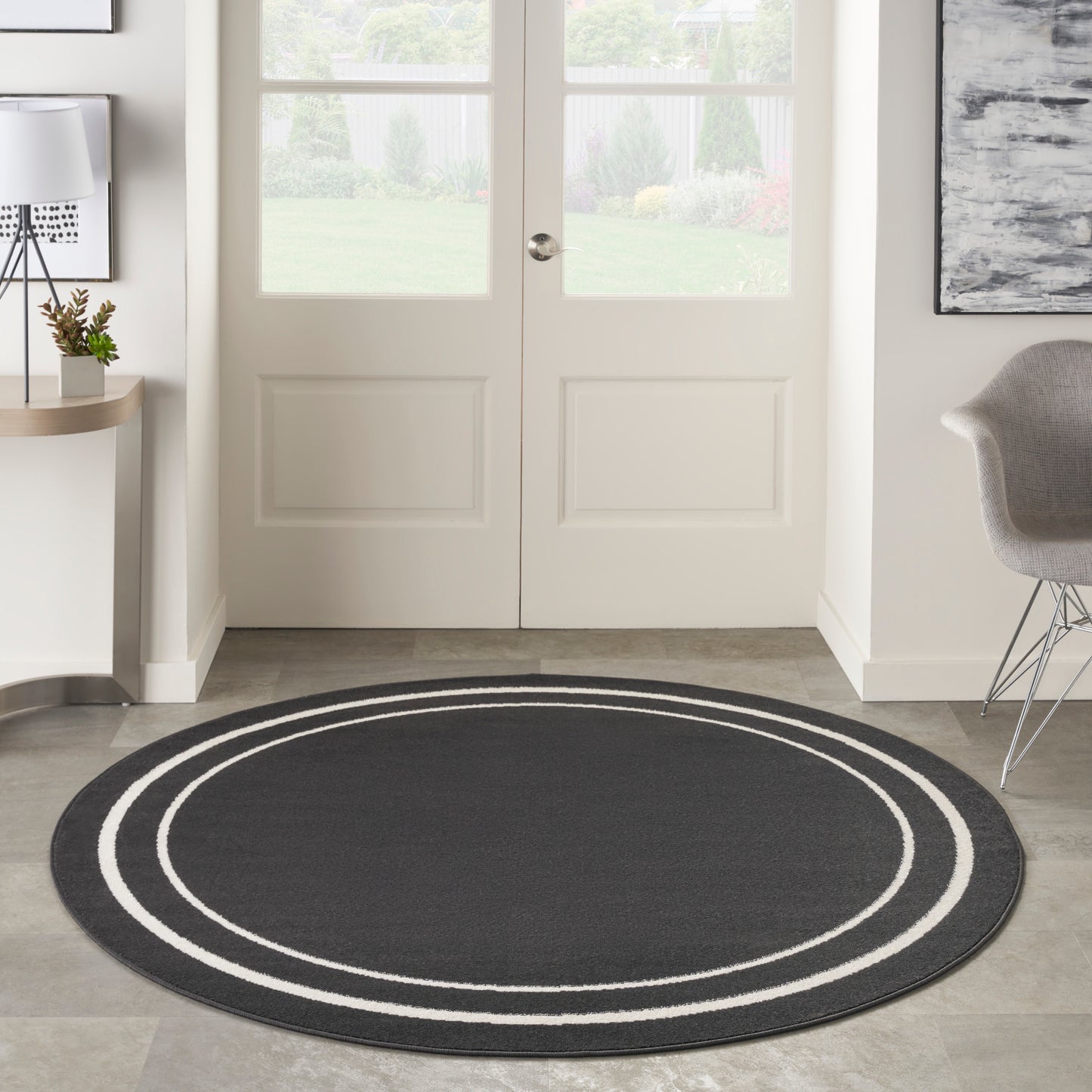 Nourison Nourison Essentials 8' x Round Black Ivory Contemporary Rug