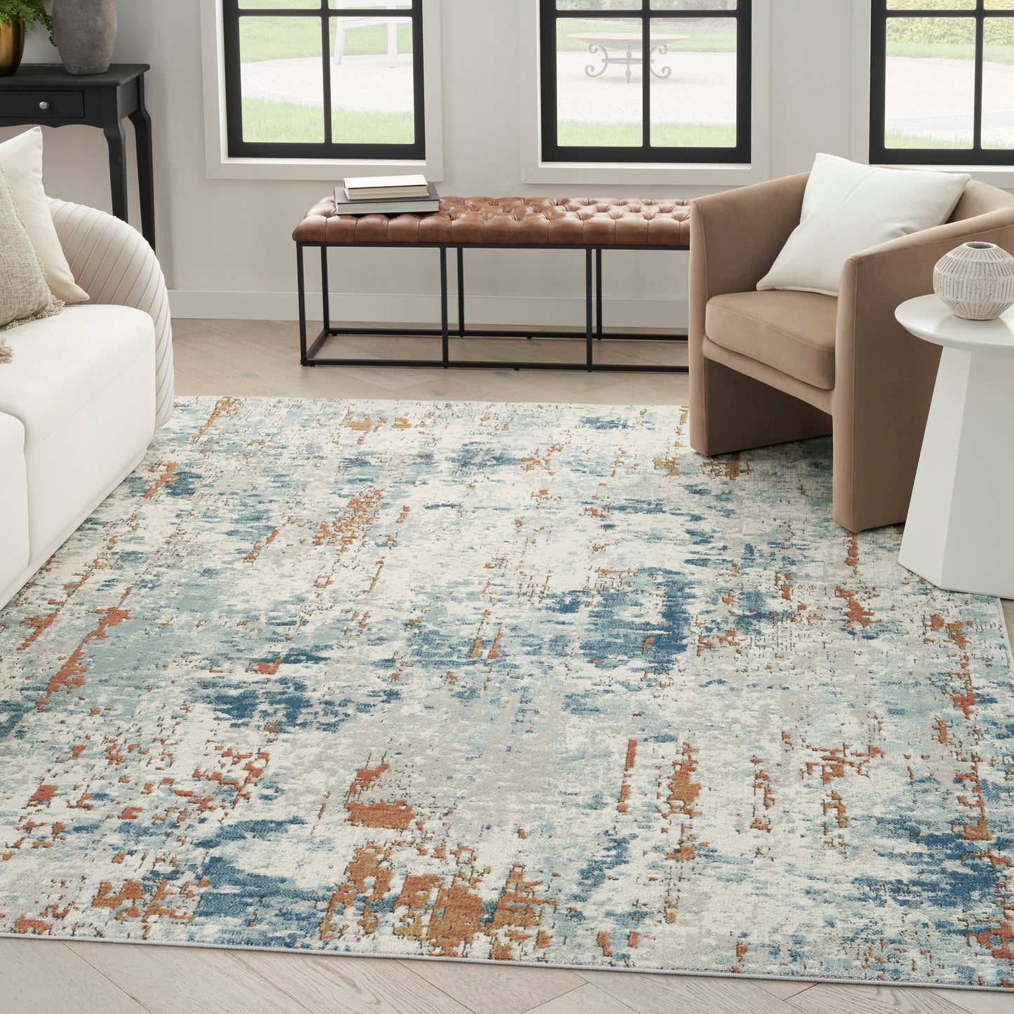 Nourison Quarry 7'10" x 9'10" Beige Blue Rust Modern Indoor Rug