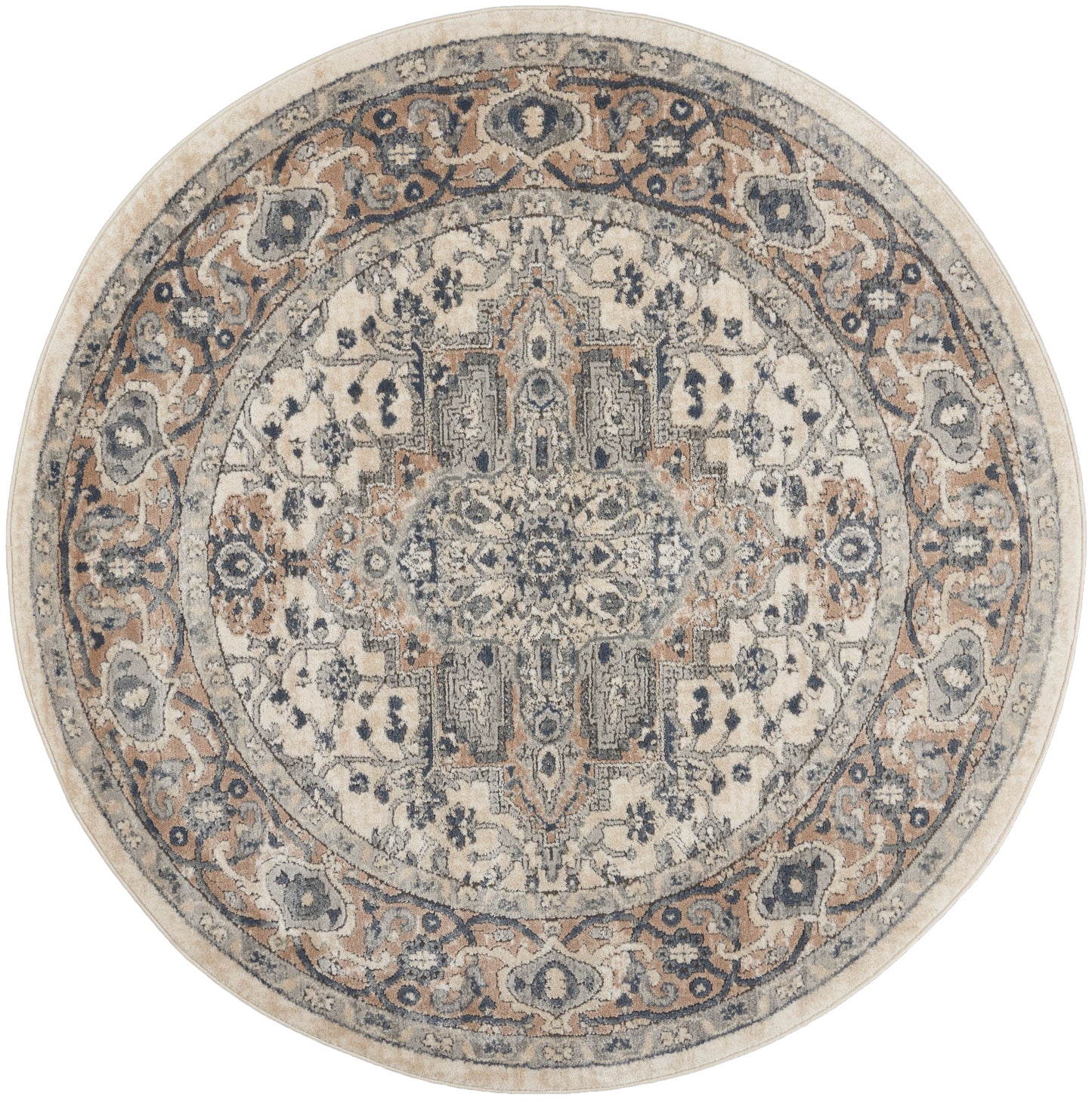 Nourison Quarry 5'3" x Round Ivory Grey Farmhouse Indoor Rug