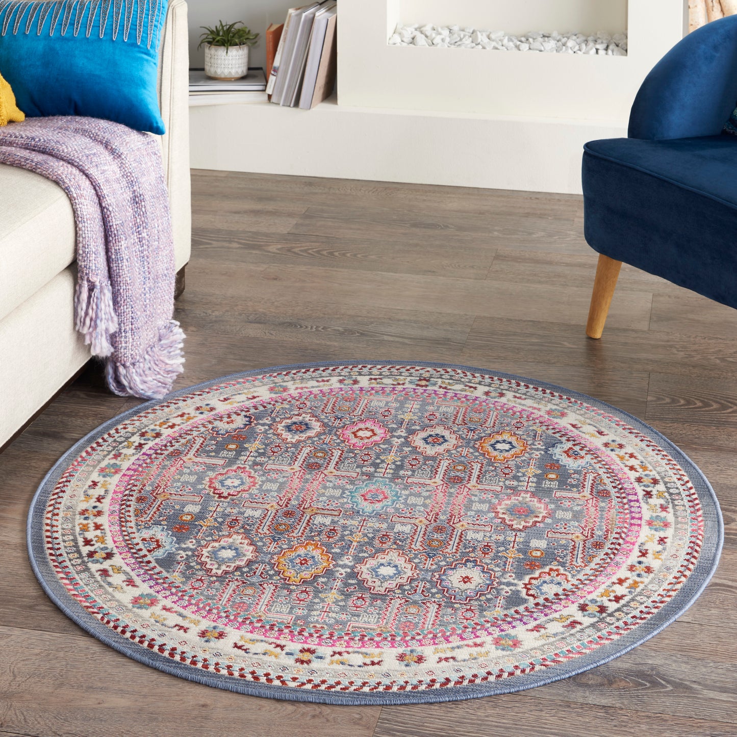 Nourison Vintage Kashan 4' x Round Grey/Multi Bohemian Indoor Rug