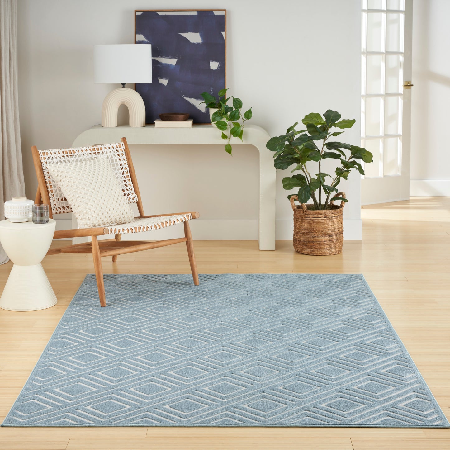 Nourison Care Free 5'3" x 7' Blue Modern Indoor Rug