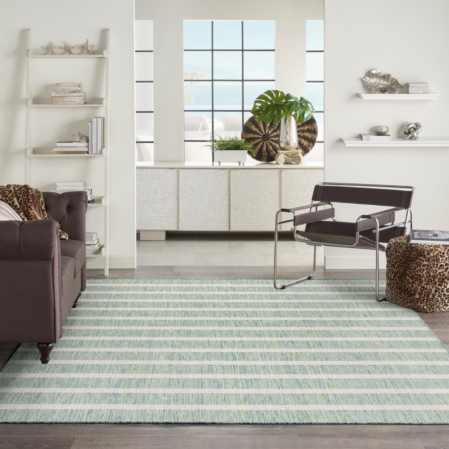 Nourison Positano 9' x 12' Blue Green Ivory Modern Rug