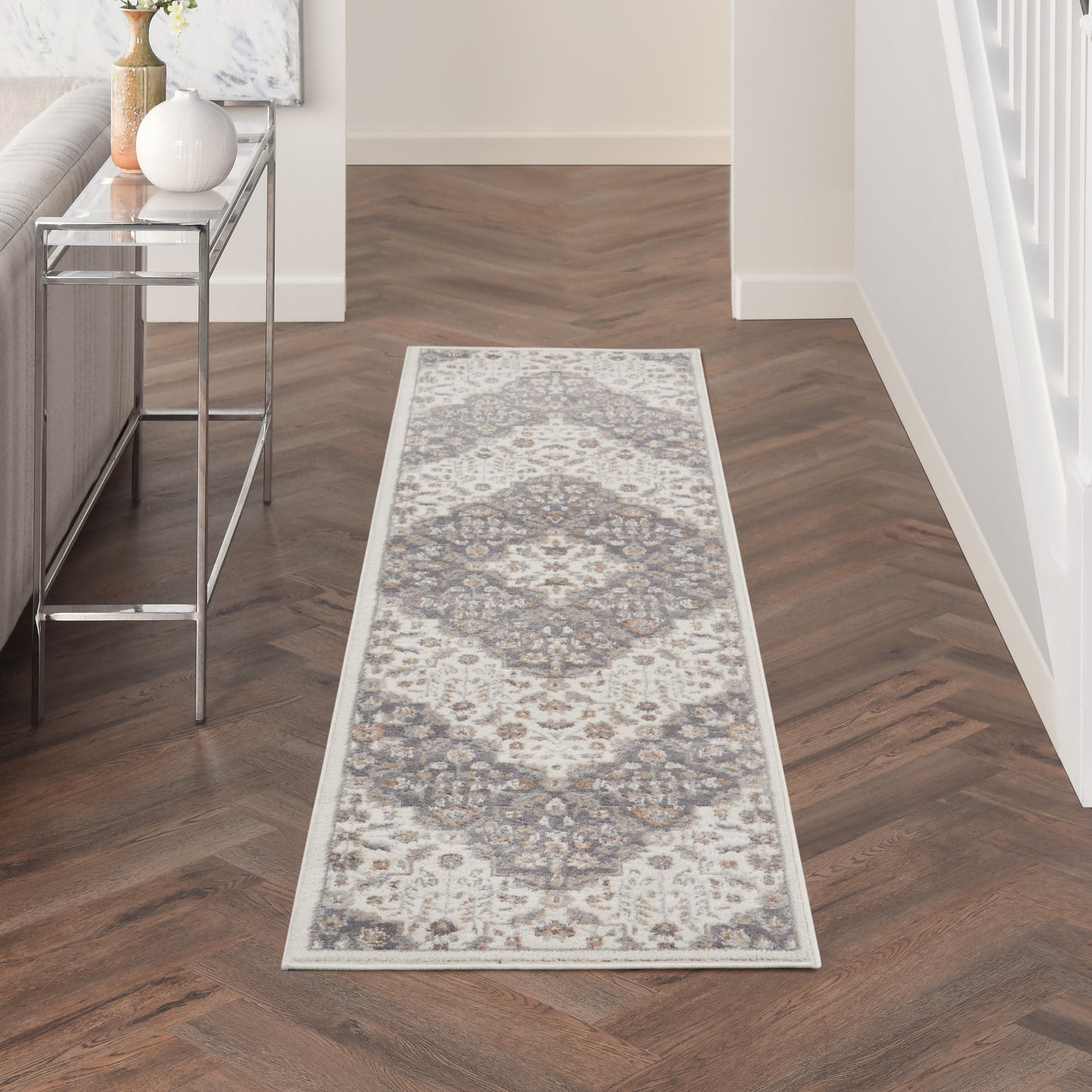 Nourison Elation 2'3" x 7'6" Ivory Grey Transitional Indoor Rug