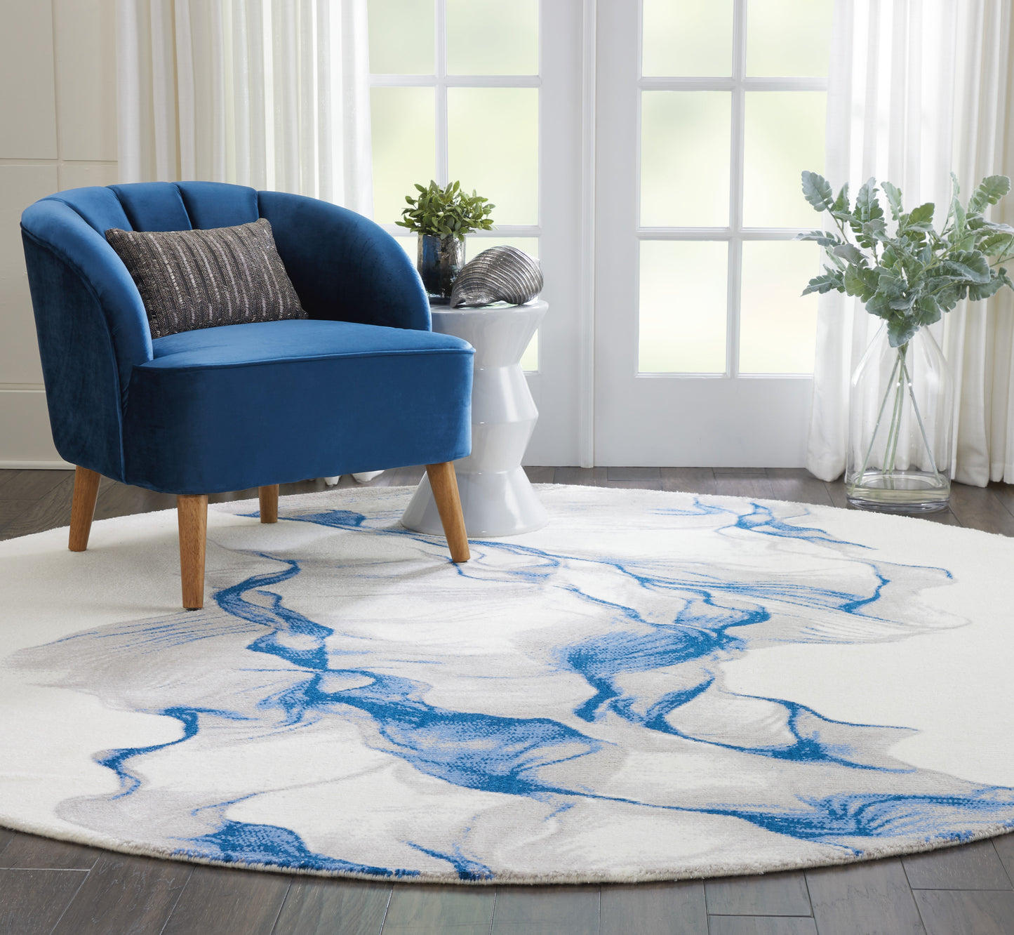 Nourison Twilight 8' x Round Ivory/Blue Modern Indoor Rug