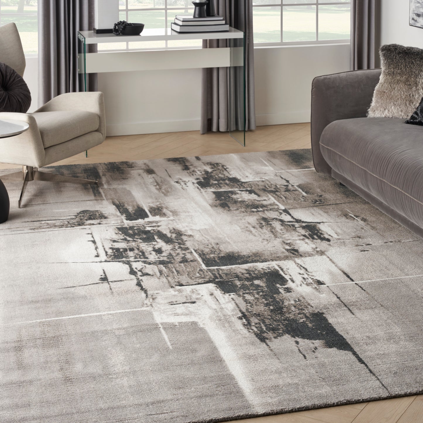 Nourison Twilight 9'9" x 13'9" Grey/Ivory/Black Modern Indoor Rug