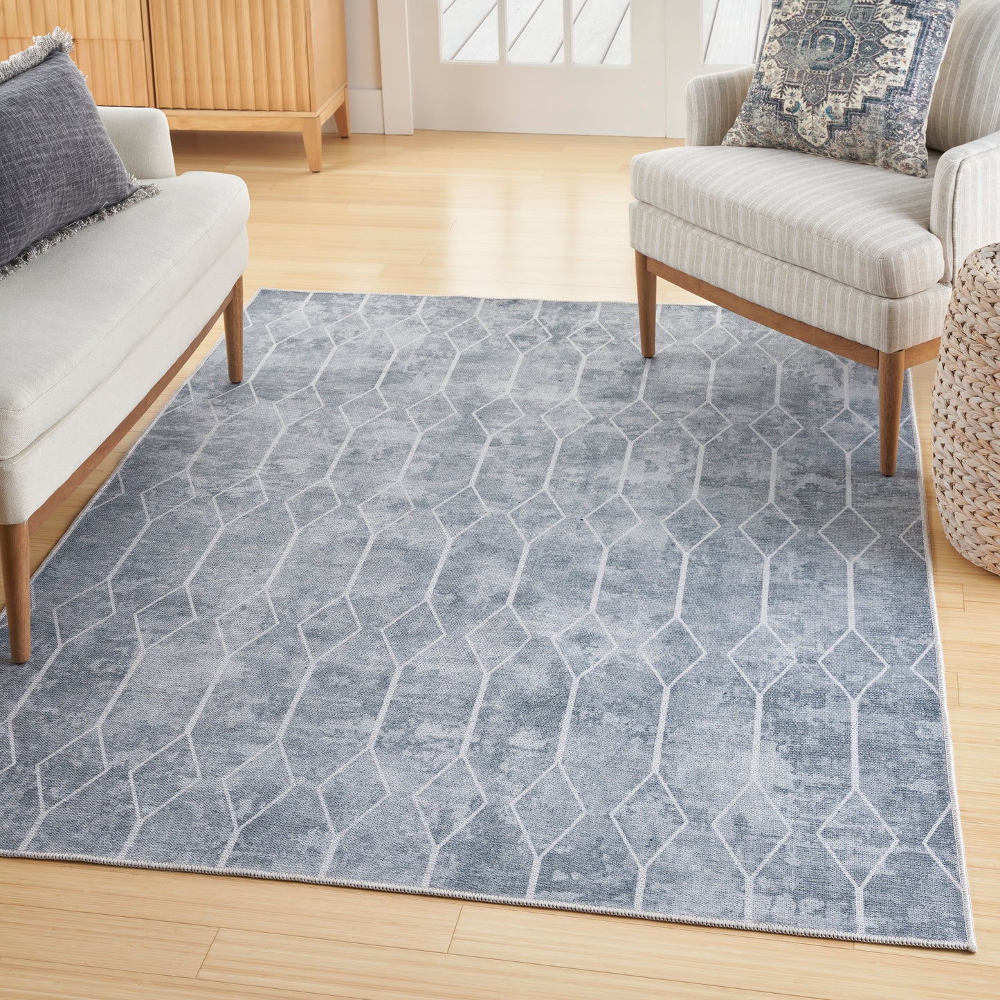 Nicole Curtis Machine Washable Series 1 6' x 9' Blue Grey Modern Indoor Rug