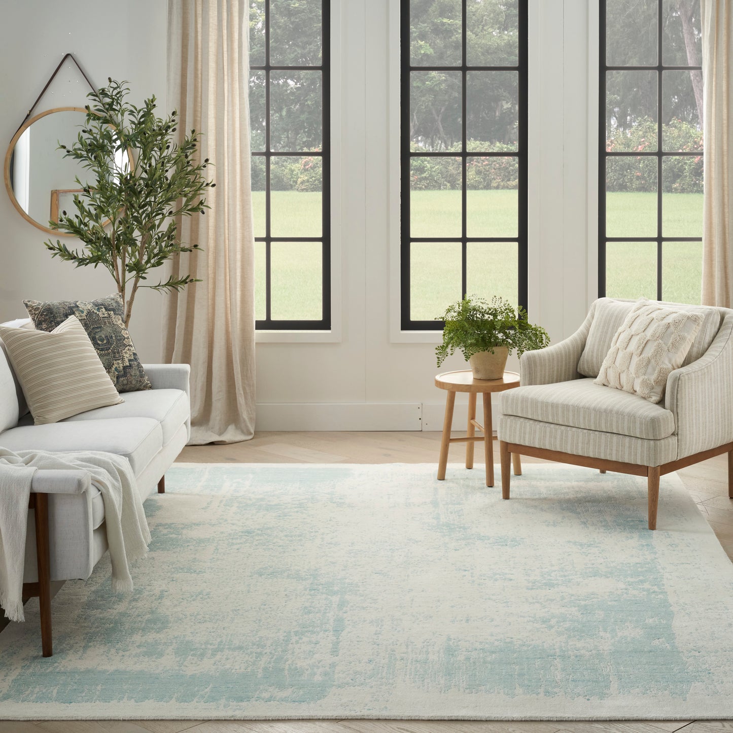 Nourison Harmony 7'9" x 9'9" Ivory Aqua Modern Indoor Rug