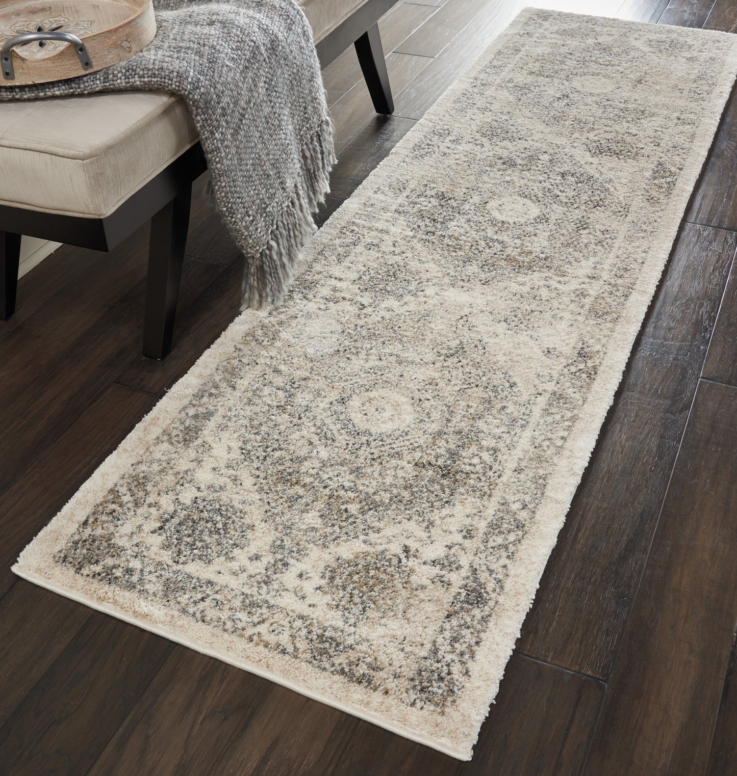 Nourison Fusion 2'2" x 7'6" Cream Grey Vintage Indoor Rug