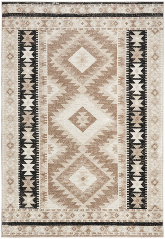 Nourison Washable Decor 5'3" x 7' Beige Black Bohemian Indoor Rug