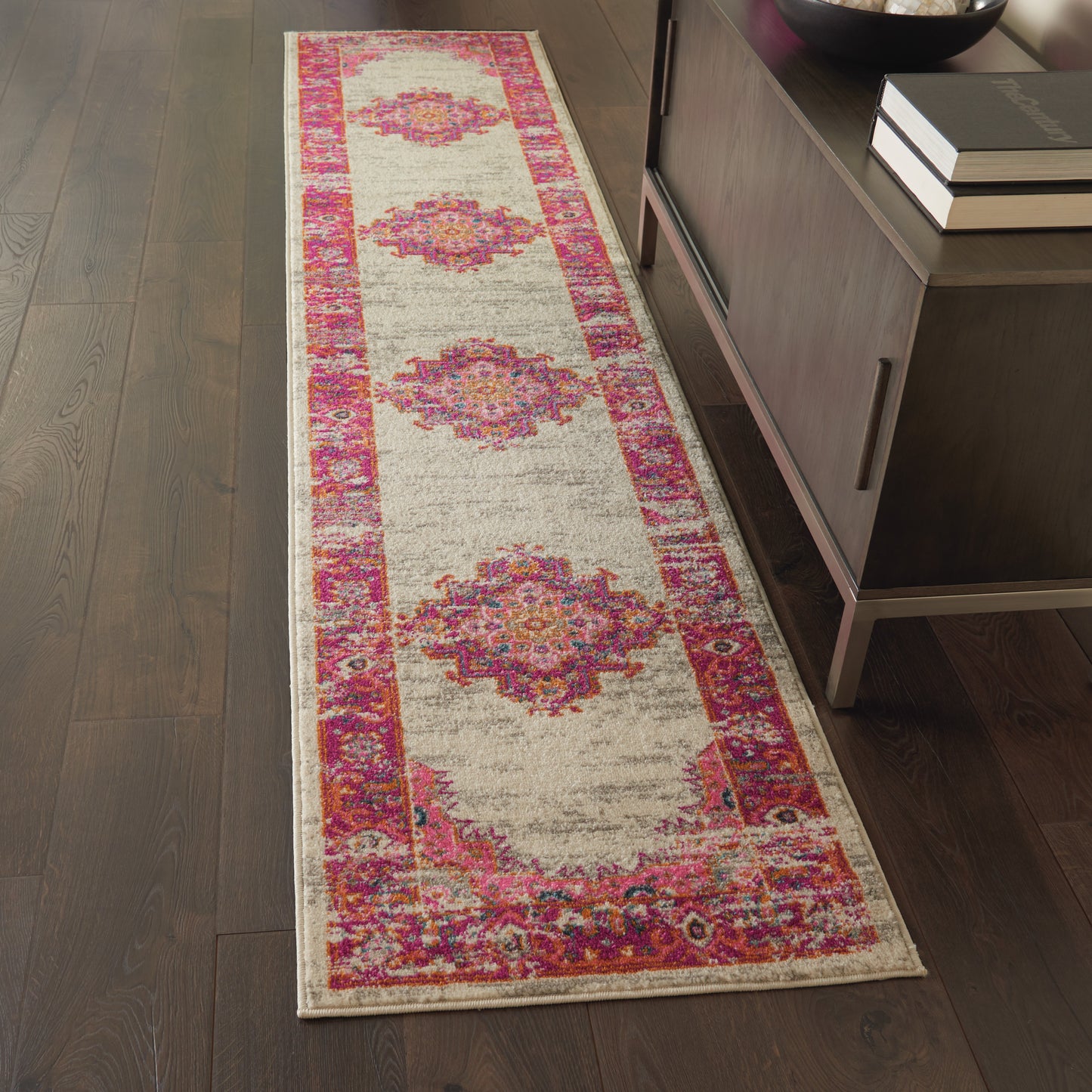 Nourison Passion 2'2" x 7'6" Ivory/Fuchsia Bohemian Indoor Rug