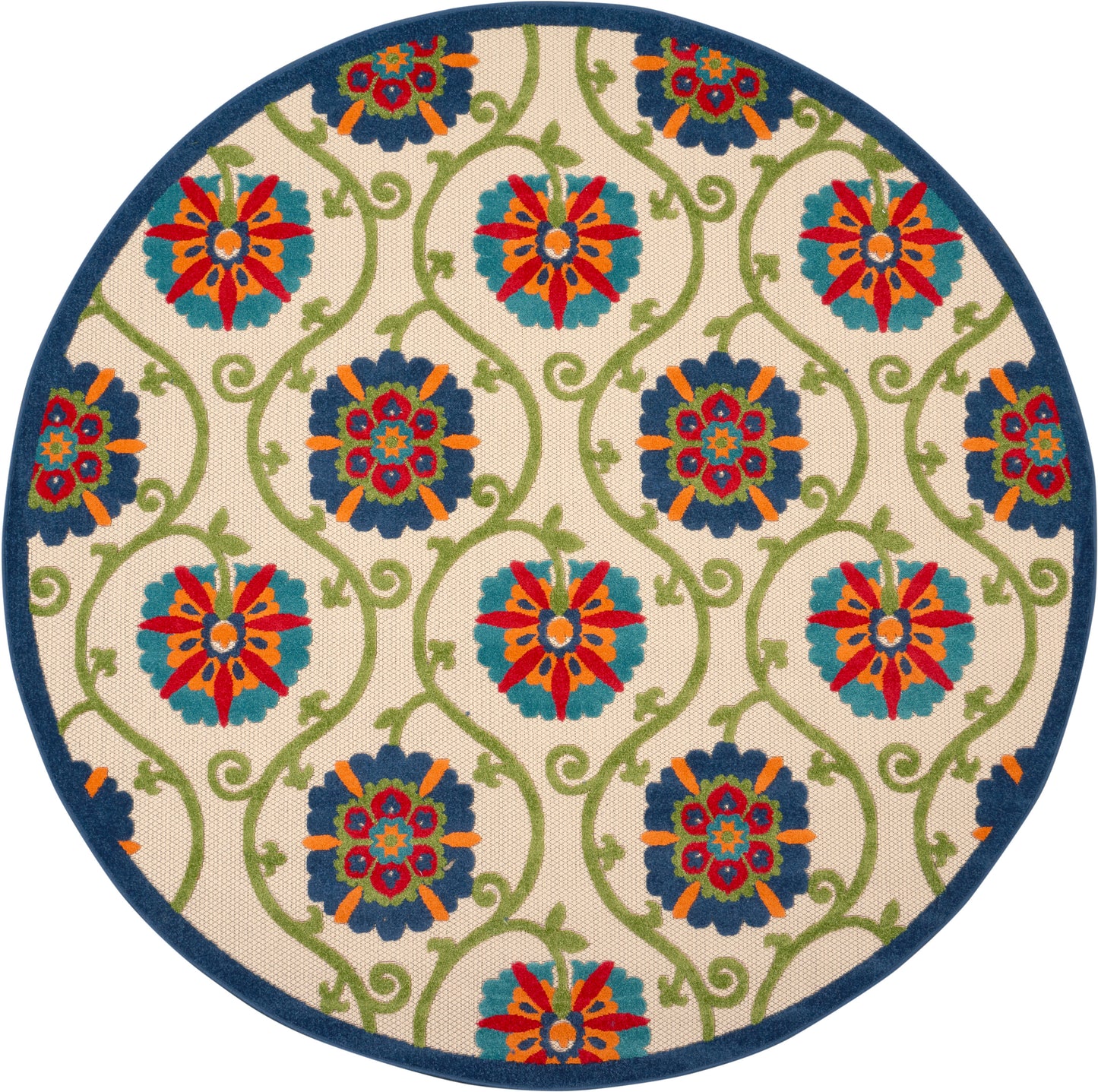 Nourison Aloha 7'10" x Round Blue Multicolor Contemporary Rug