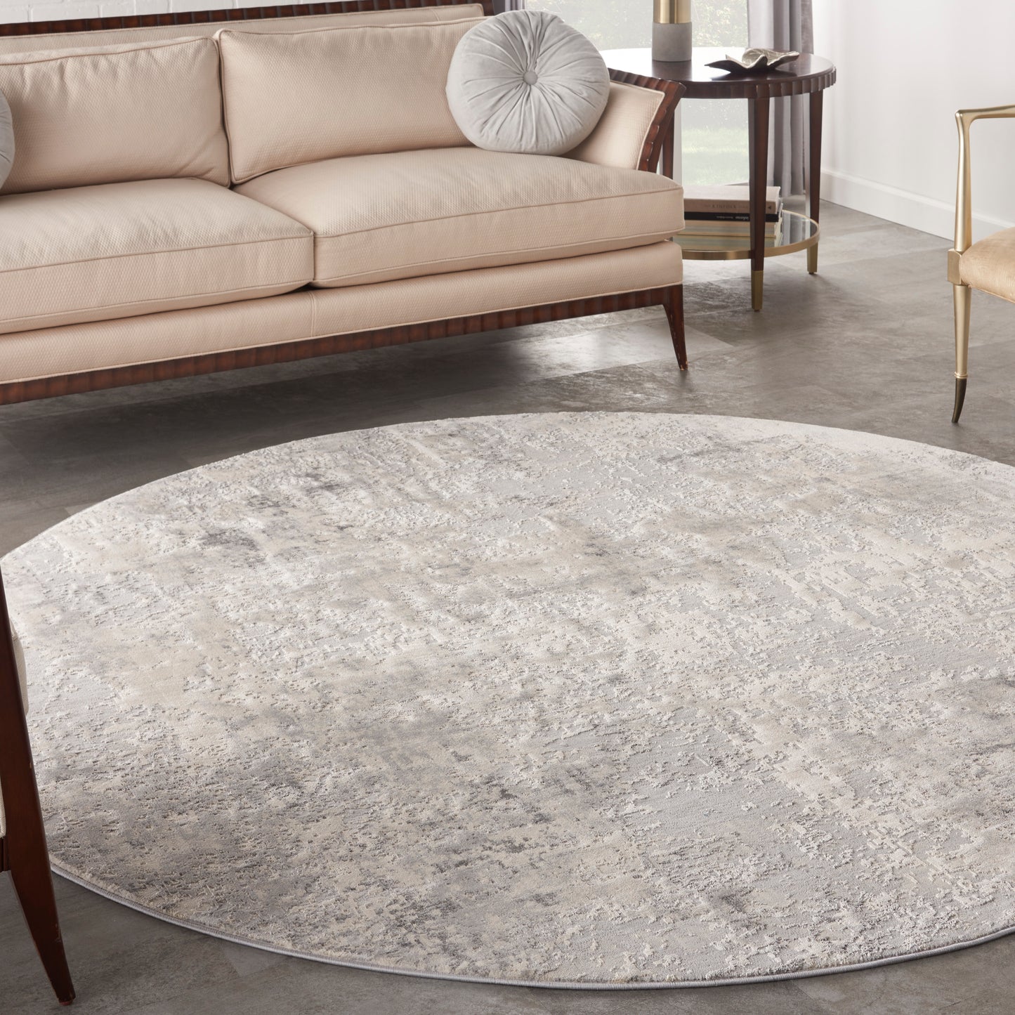 Nourison Rustic Textures 7’10” x Round Grey Beige Modern Indoor Rug