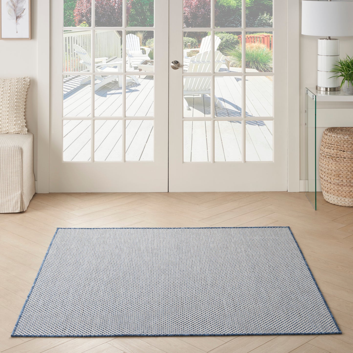 Nourison Courtyard 5' x Square Ivory Blue Modern Rug