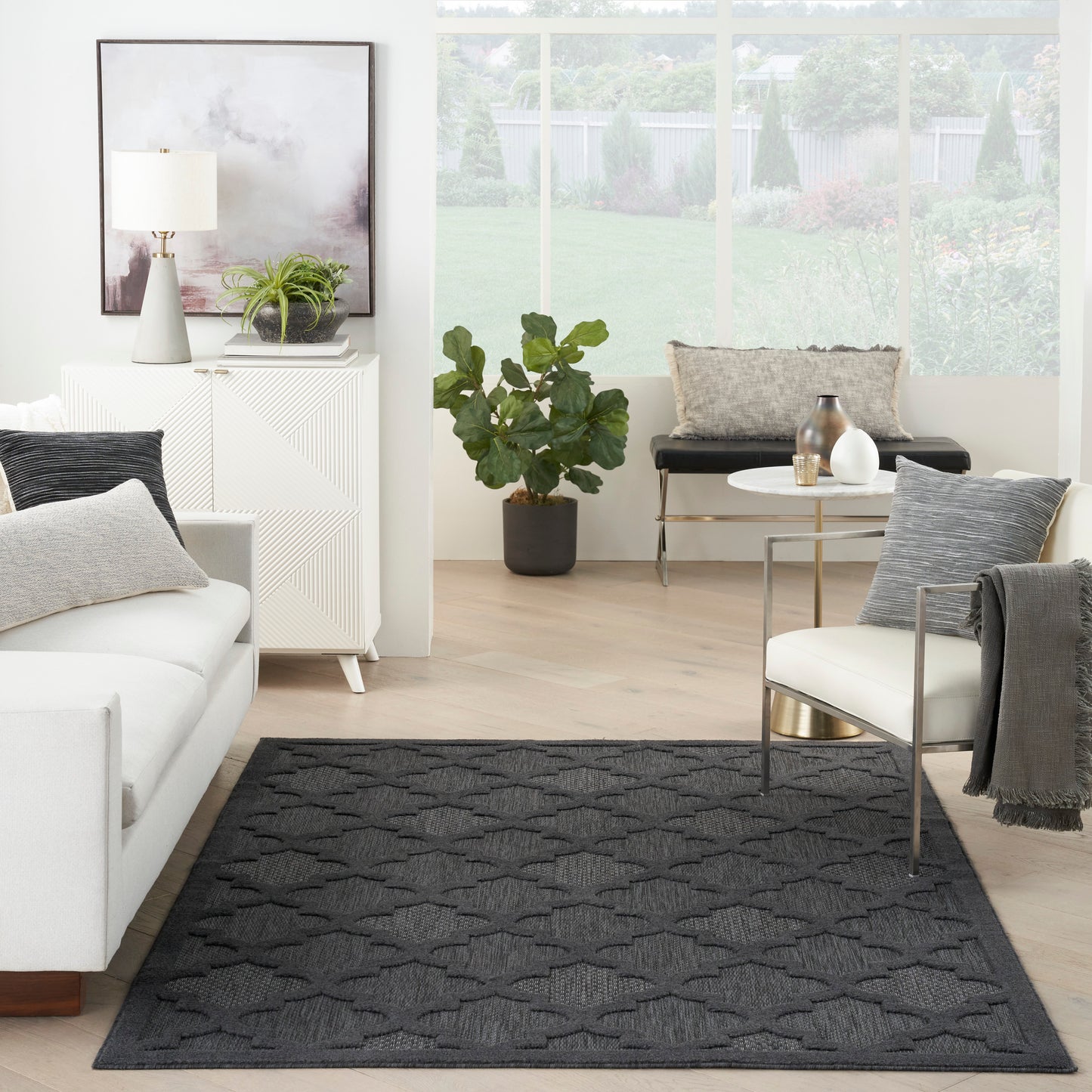 Nourison Easy Care 5' x 7' Charcoal Black Modern Rug