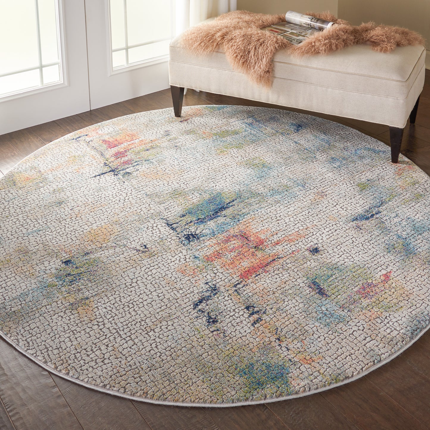 Nourison Ankara Global 4' x Round Ivory Multicolor Modern Indoor Rug