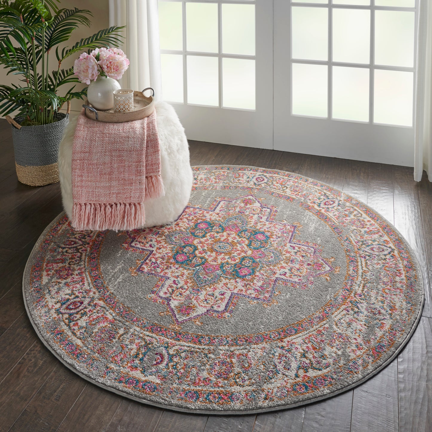 Nourison Passion 5' x Round Grey Bohemian Indoor Rug