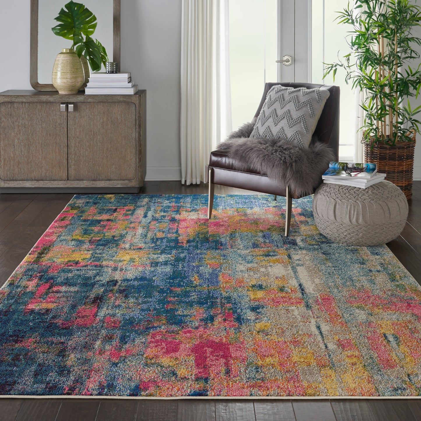 Nourison Celestial 6'7" x 9'7" Blue Yellow Modern & Contemporary Indoor Rug