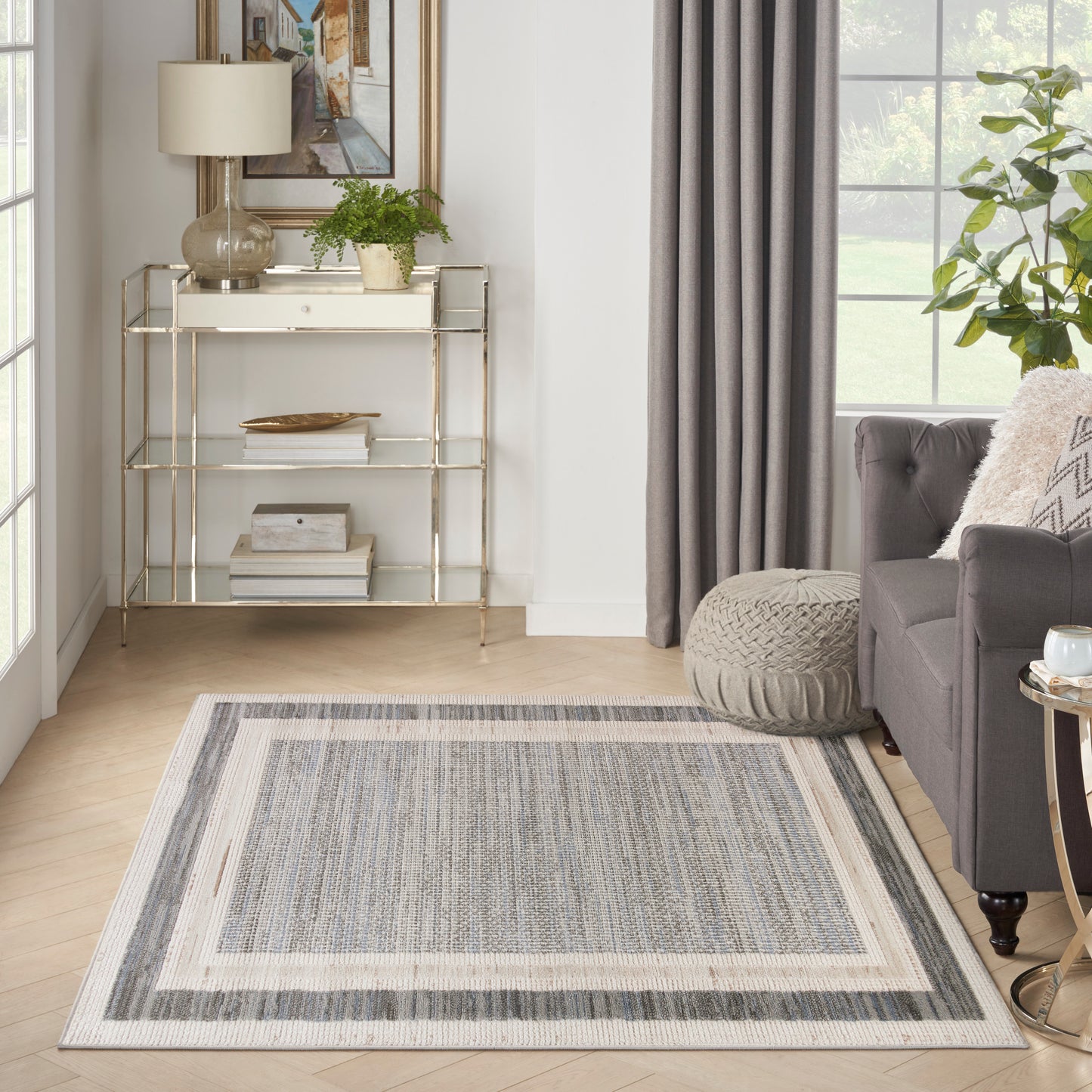 Nourison Serenity Home 3'11" x 5'11" Grey Ivory Modern Indoor Rug