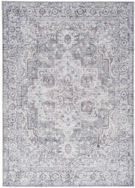 Nicole Curtis Machine Washable Series 1 5'3" x 7'3" Ivory Grey Vintage Indoor Rug