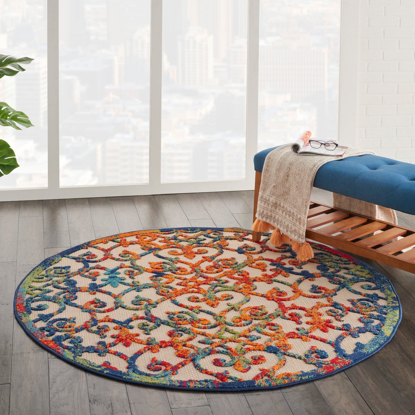 Nourison Aloha 5'3" x Round Multicolor Contemporary Rug