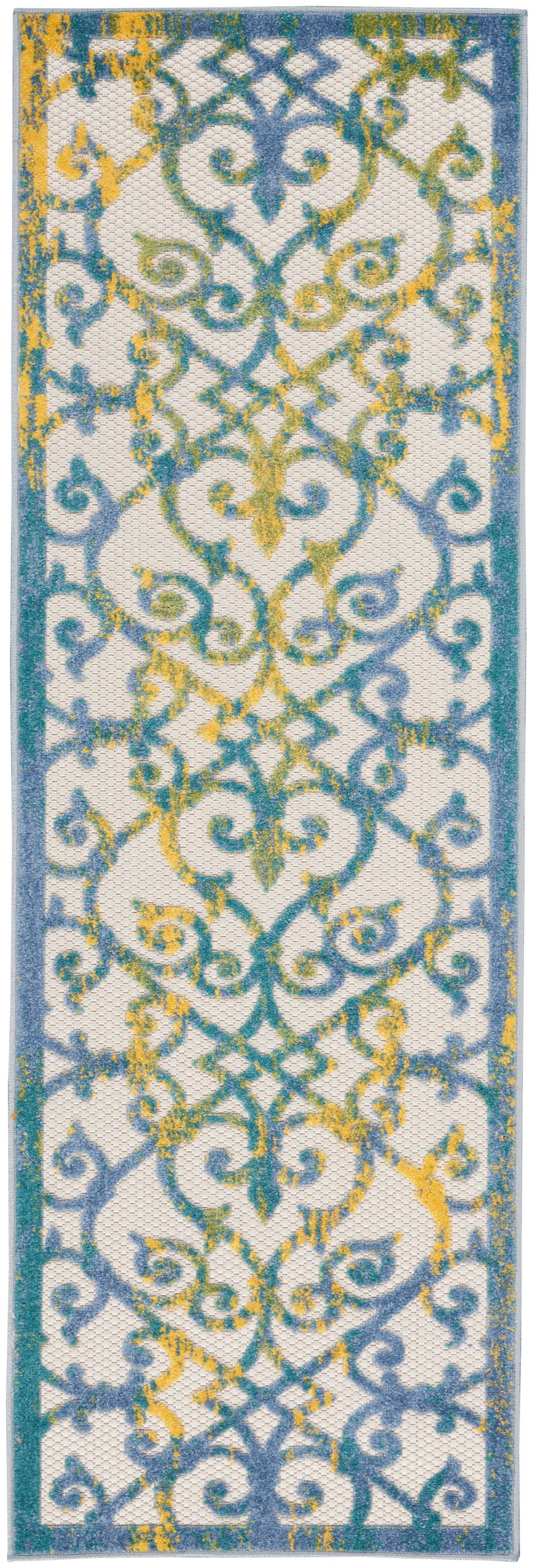 Nourison Aloha 2'3" x 8' Ivory Blue Contemporary Rug