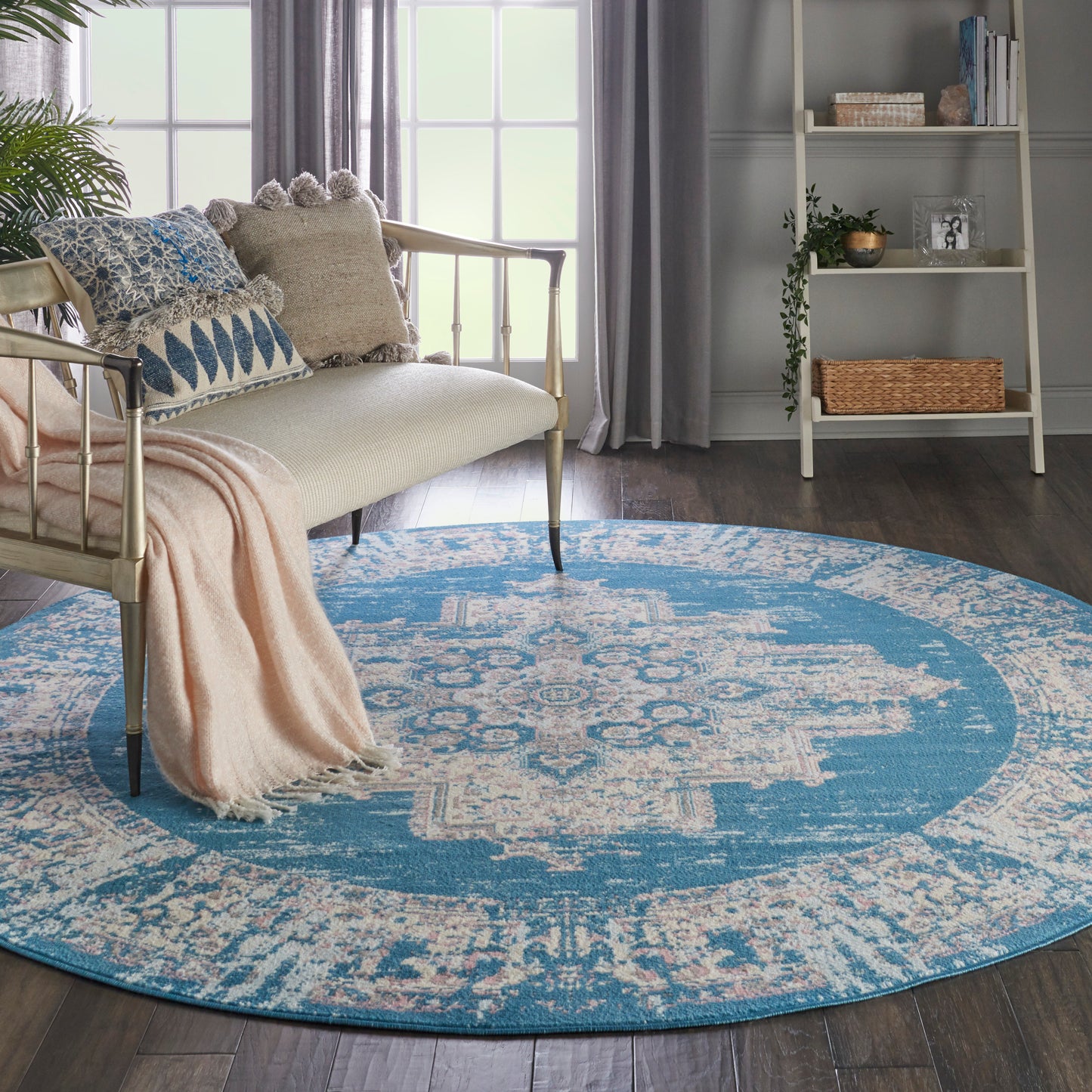 Nourison Grafix 8' x Round Blue Vintage Indoor Rug