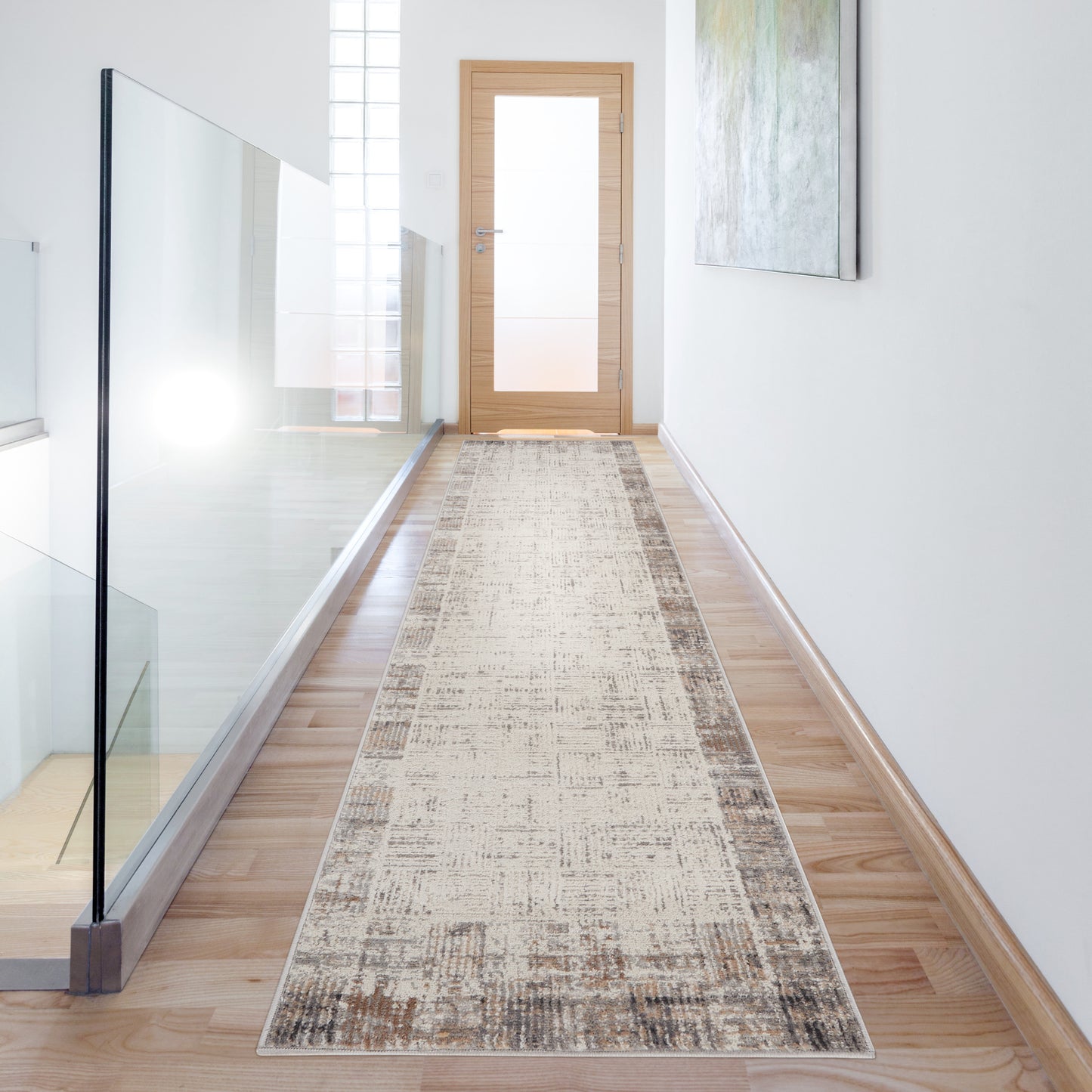 Nourison Elation 2'2" x 18' Ivory Grey Modern Indoor Rug