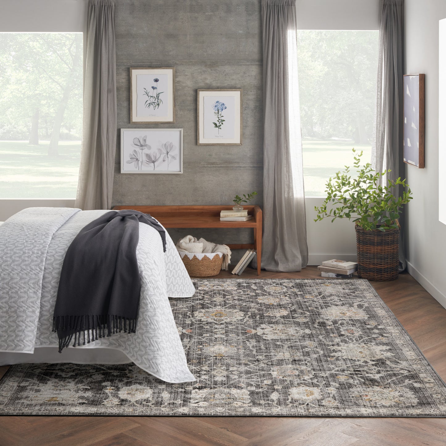 Nourison Oushak Home 7' x 10' Charcoal Vintage Indoor Rug