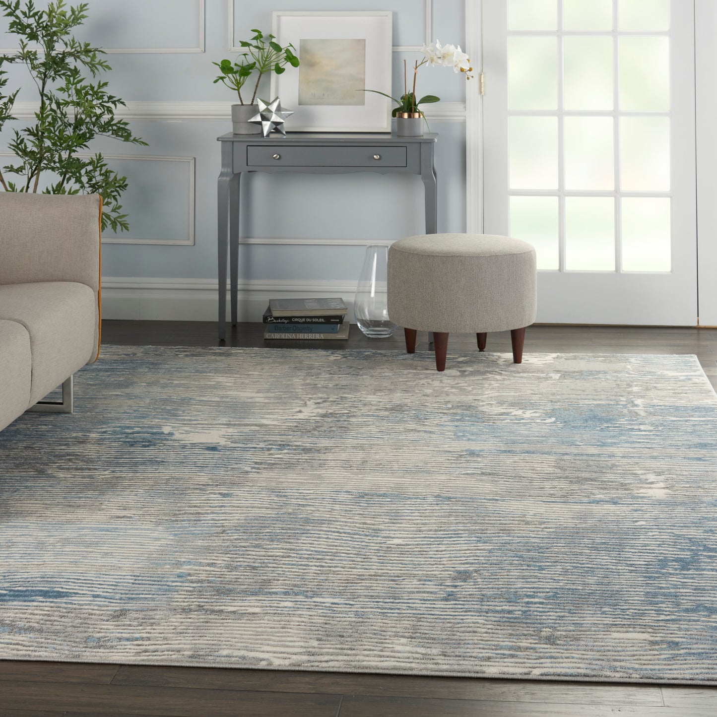 Nourison Solace 8' x 10' Ivory/Grey/Blue Modern Indoor Rug