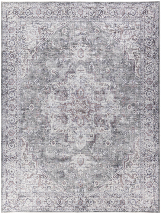 Nicole Curtis Machine Washable Series 1 10' x 14' Ivory Grey Vintage Indoor Rug