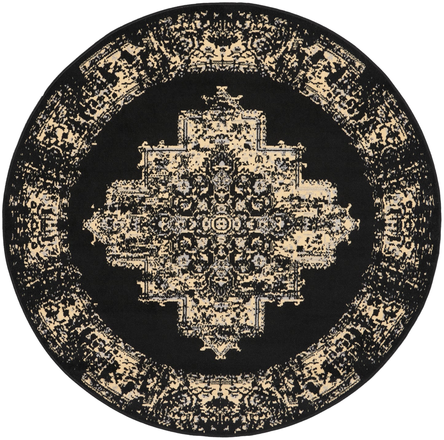 Nourison Grafix 4' x Round Black Vintage Indoor Rug