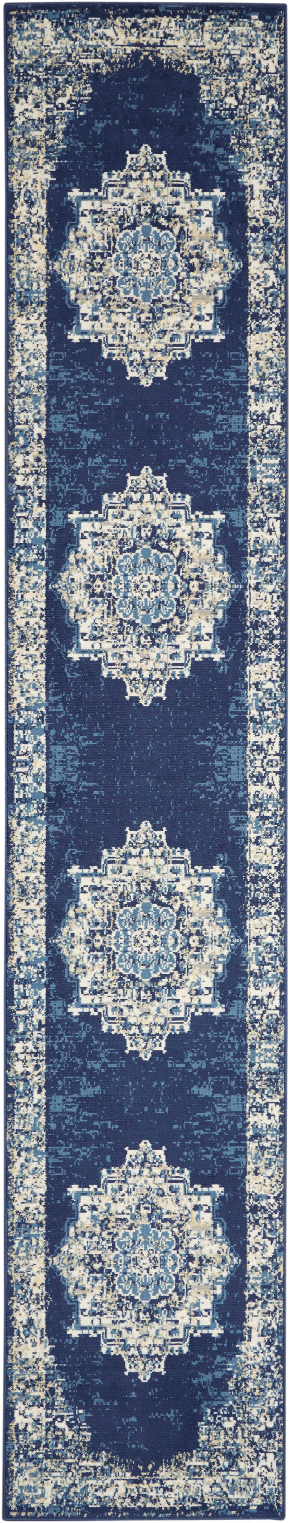 Nourison Grafix 2' x 6' Navy Blue Vintage Indoor Rug