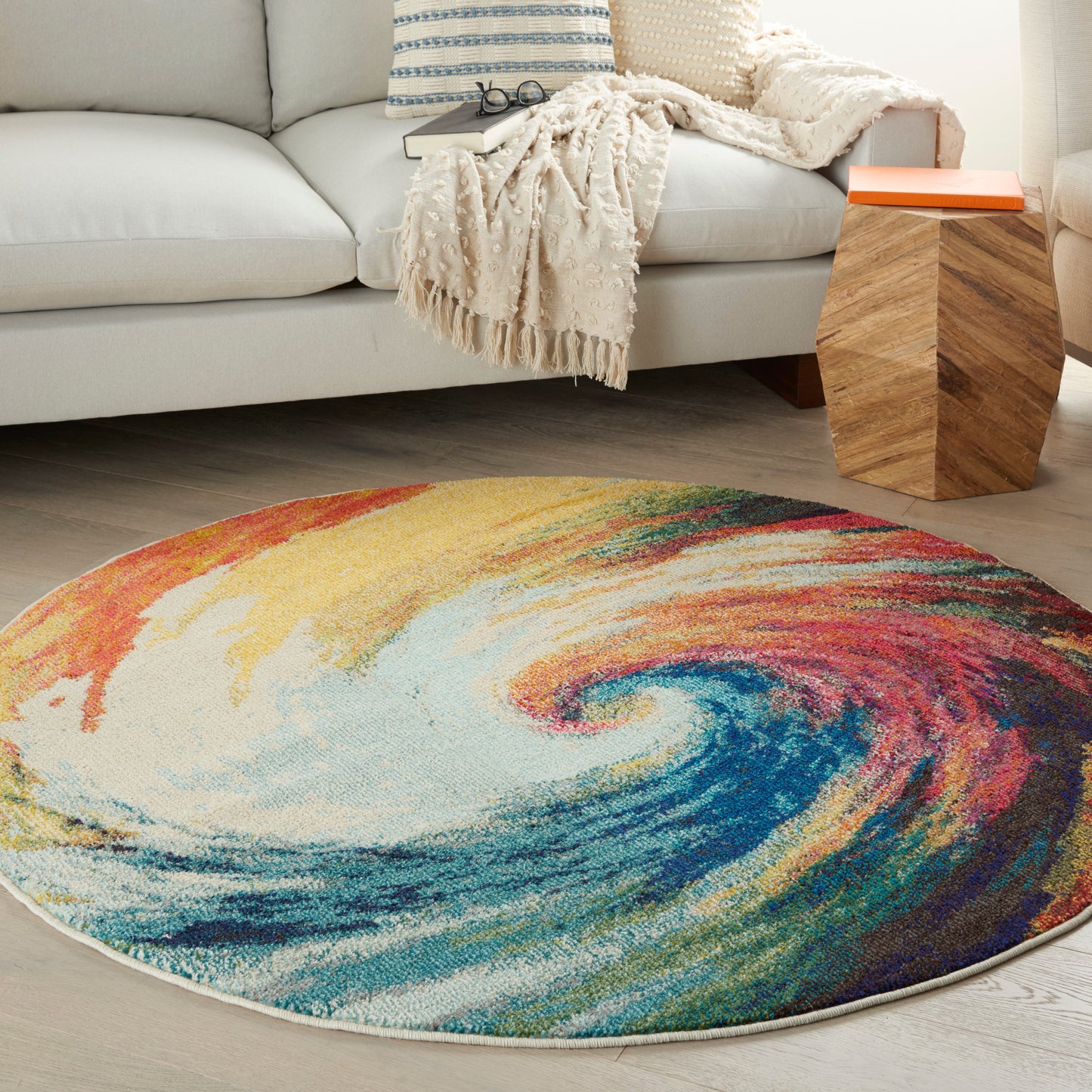 Nourison Celestial 4' x Round Wave Modern Indoor Rug