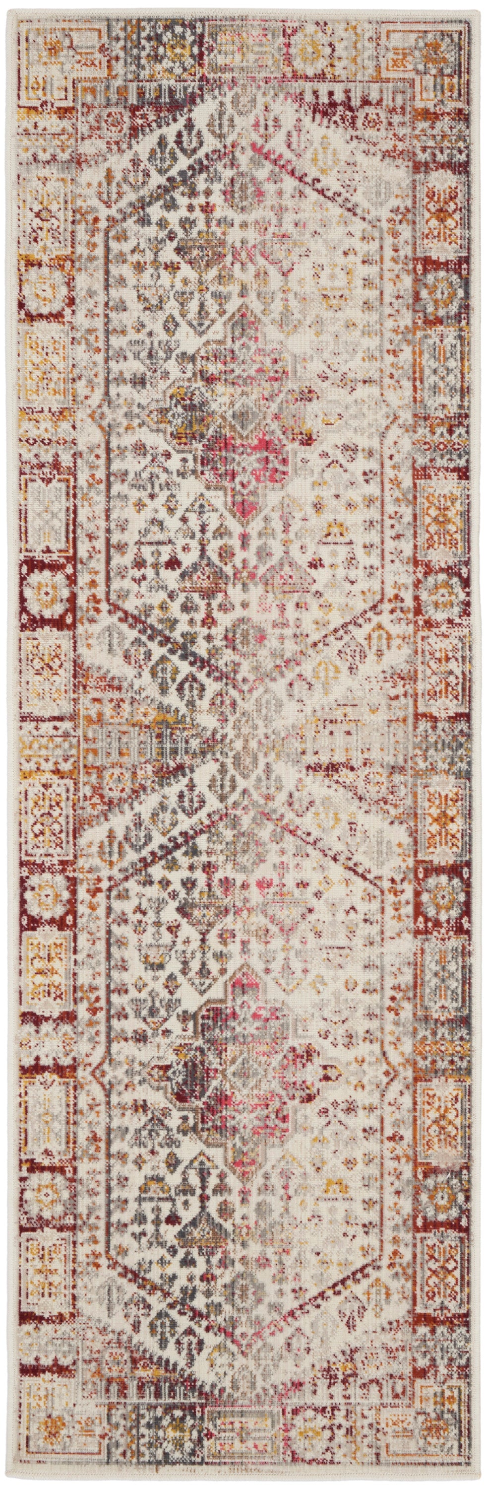 Nourison Vintage Kashan 2'4" x 8' Ivory Red Vintage Indoor Rug