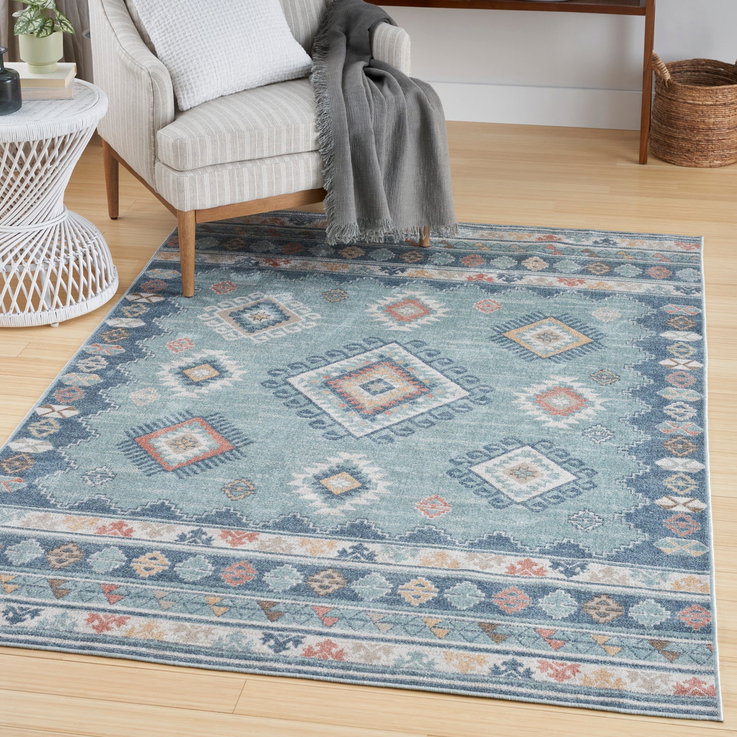 Nourison Washable Decor 6'7" x 9' Light Blue Bohemian Indoor Rug